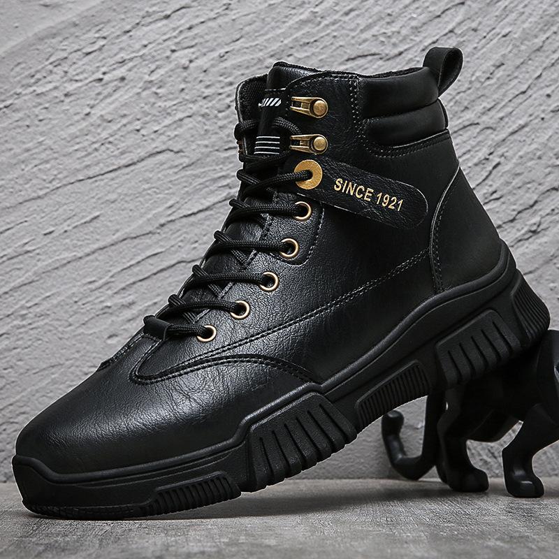 Vinterstövletter Herr Casual Skor Utomhus Höst PU Läder Vattentäta Arbetsverktyg Herrstövlar Plattform Botas