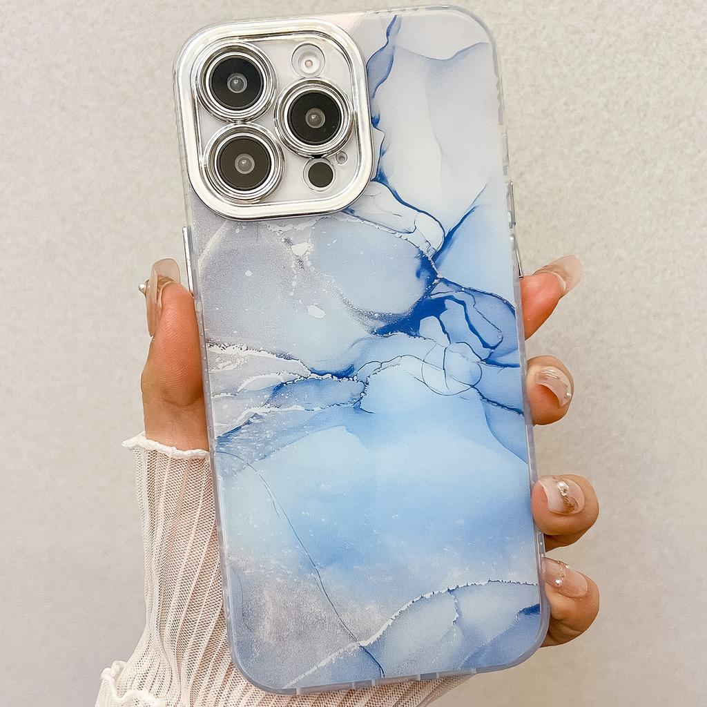 Electroplating Fine Hole Marble Pattern Suitable for IPhone16promax Mobile Phone Case IMD Apple 15 Anti Fall Protection Case
