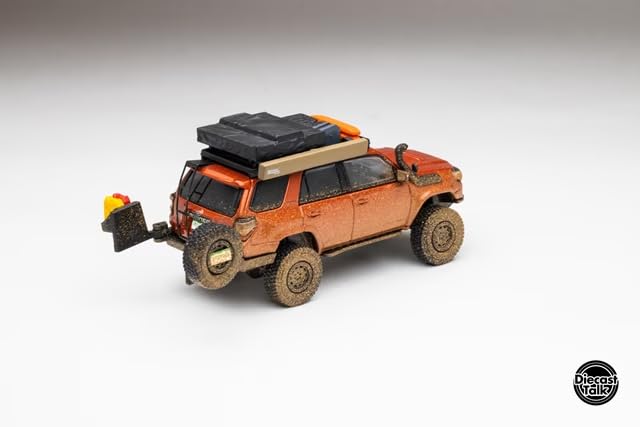 FREESTYLE Gaincorp Products Scale Toyota 4Runner Widebody Overland DiecastTalk Custom Inferno Orange Finished Model 1/64 (Muddy) DTG0018-ORM