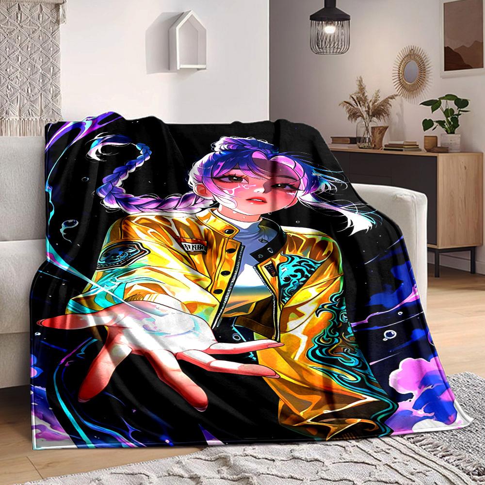 1pc KPop Demon Hunters Soft & Warm Flannel Blanket, Multi-Purpose Throw Blanket for Couch, Sofa, Office, Bed, Camping, Travel