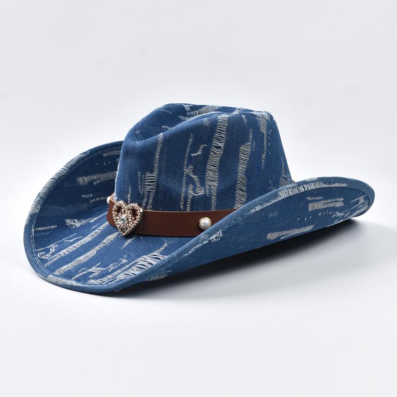 

Western Cowboy Hat for Women Men Washed Denim Cowgirl Jazz Hat Suitable for Daily Casual Wear, Western Cowboy Party, Bar Cowboy Can Be Adjusted синий