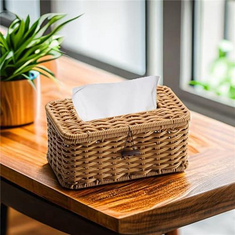 ABBY-2X Rattan Rectangular Tissue Box Cover - Boho Decorative Woven Tissue Holder,Vintage Farmhouse Tissue Dispenser For Home