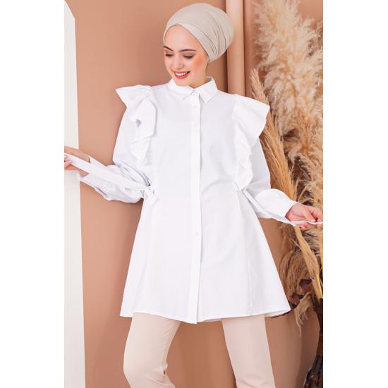 Tunica pentru damă, cu nasturi și cu volante, hijab