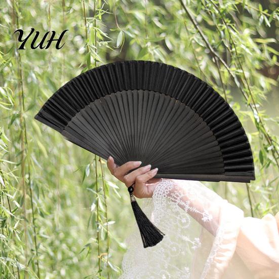 Sophisticated Gift Folding Fan Bamboo Hand-Held Chinese Vintage Lightweight Cooling Exquisite Tassel Handheld with Tassels for Dance Music Festival