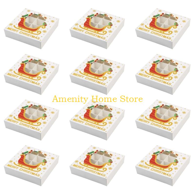 F26C 12Pcs Christmas Treat Boxes 12 Slot Chocolate Gift Box Cookie Candy Box Recycled Paper Packaging Box Christmas Supplies