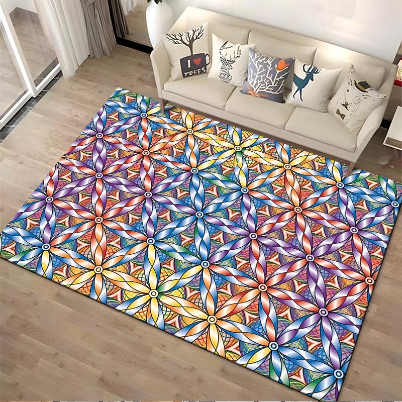 Colorful Geometric Pattern Floral Carpet for Living Room Decor Rug Suitable for use as an anti-slip for living room bedroom sofas