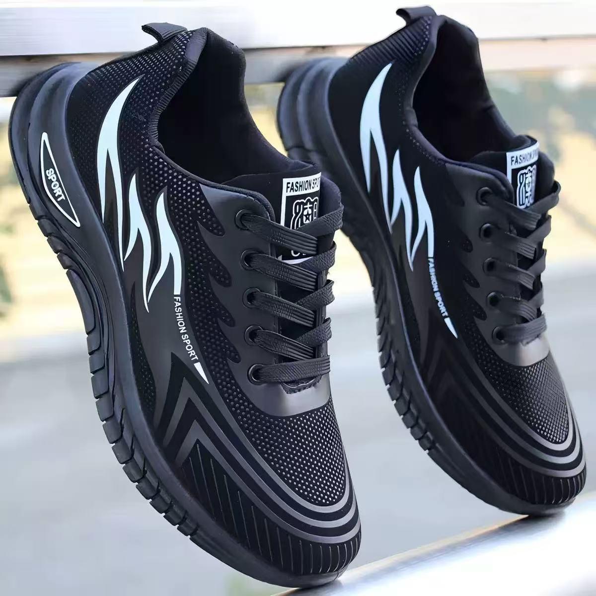 

Men s Waterproof Anti-slip Trendy Black Leather Casual Shoes, Soft Sole Running Shoes for Spring and Autumn. 39