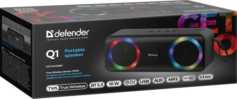 Głośnik Defender Q1 Bluetooth 10W BT/FM/TF/USB/AUX/TWS/LED