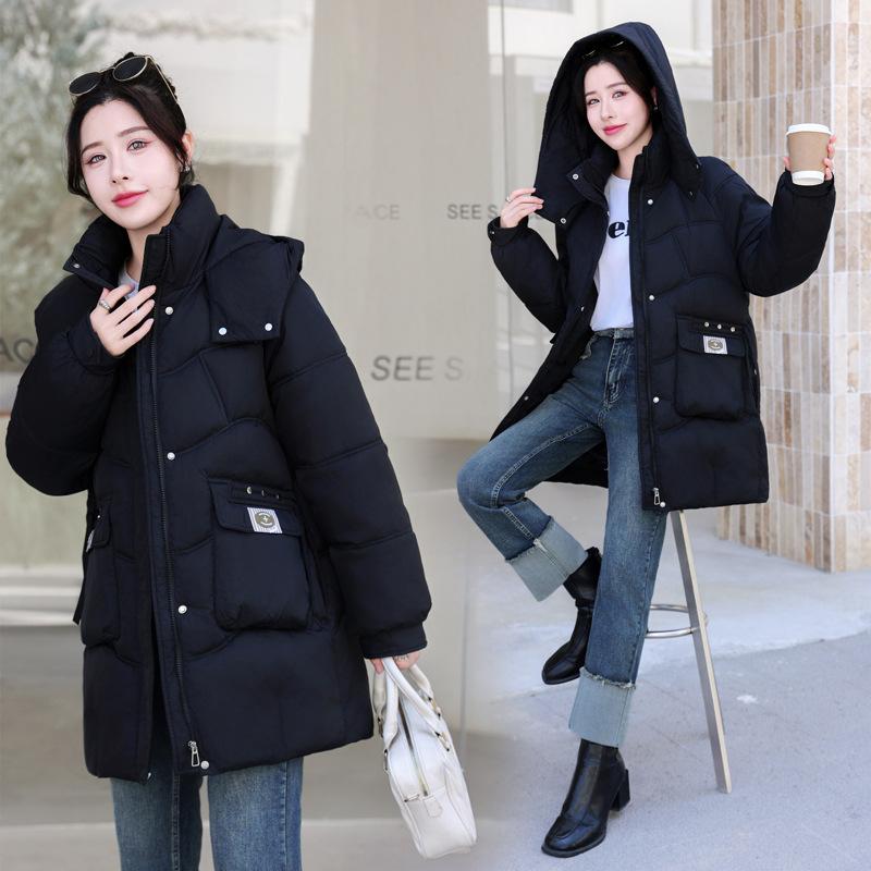 Autumn and Winter Korean Version Hooded Bread Jacket, Thick Down Cotton Jacket, Medium To Long Down Jacket, Loose Outer Jacket, Cotton Jacket