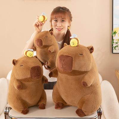 Nova boneca de pelúcia capivara abelha com corda para puxar, boneca fofa, brinquedo de pelúcia de rede, puxar vibração, presente fofo