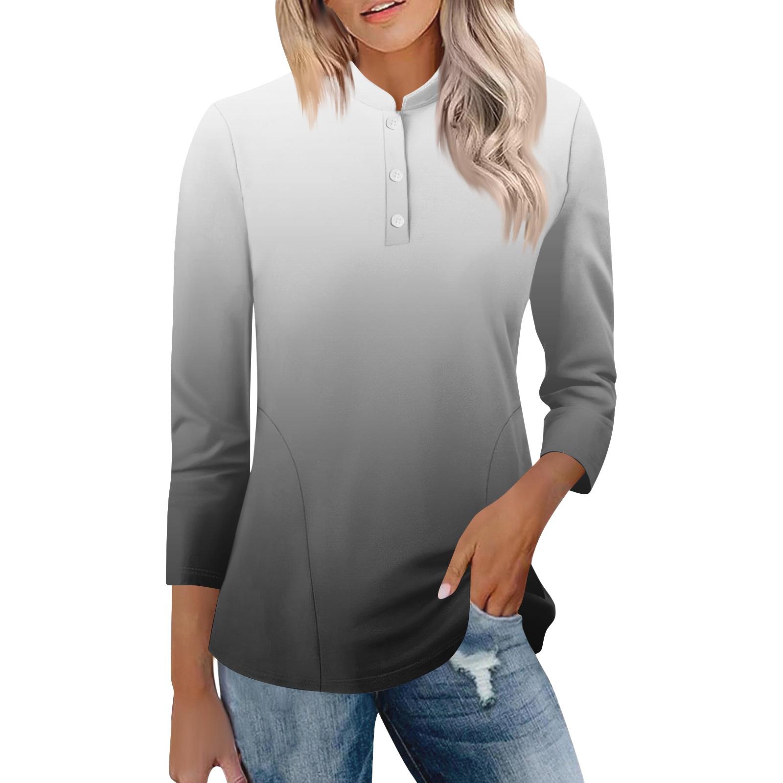 

Women s Casual Polo Shirt Loose Fit 3/4 Sleeve Top Buttoned Collar Lightweight Soft Fabric Comfortable Daily Wear M чёрный
