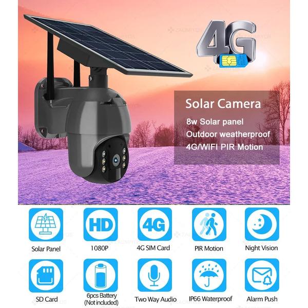 4G SIM Card WIFI Solar Battery PTZ 3MP/5MP Outdoor Waterproof PIR Alarm Motion Detection P2P CCTV Camera