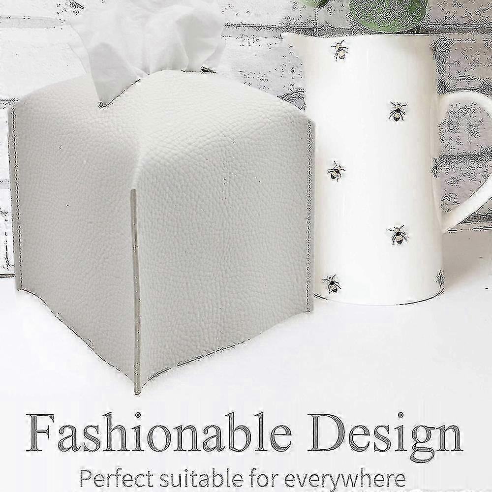 Tissue Box Cover Holder Square Pu Leather Facial Tissue Box -camel