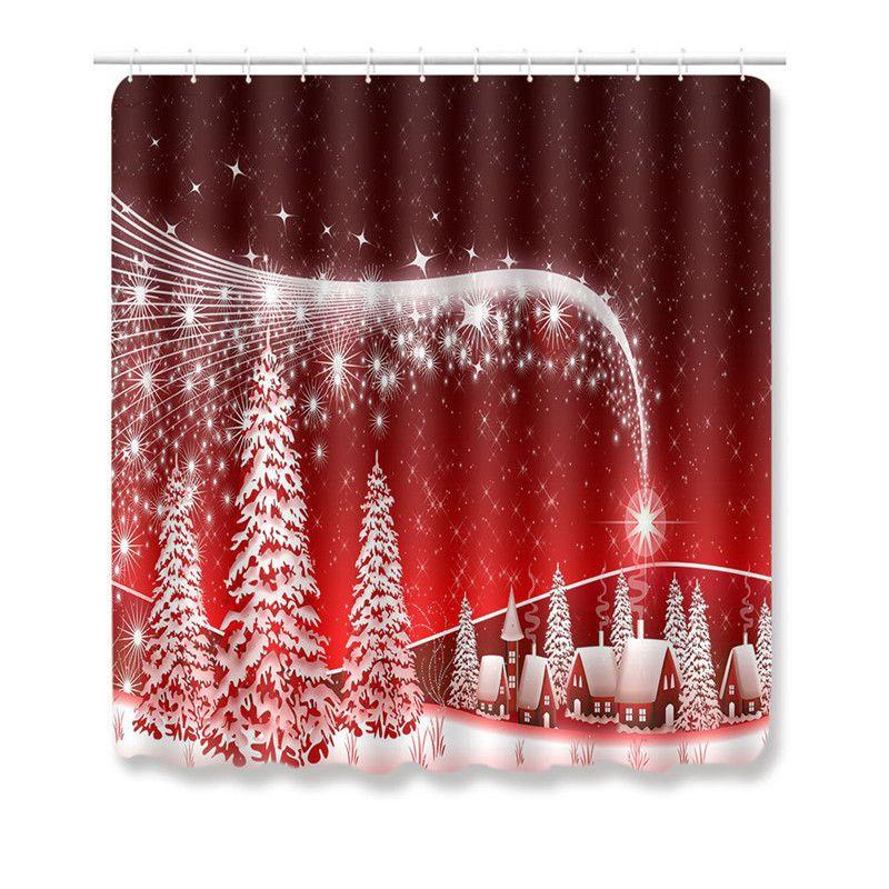 4pcs Shower Christmas Curtain Toilet Cushion Set Cover Mat Pad Rug Xmas Bathroom