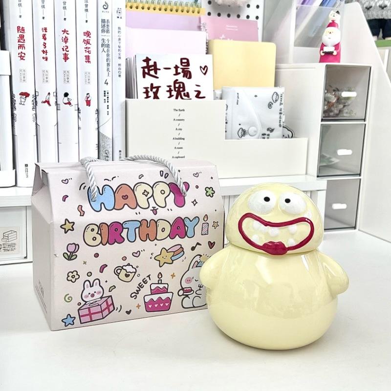Strange birthday gift creative big mouth mud monster ceramic mug with lid girl girlfriend souvenir gift box