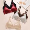 Pearl Satin Romantic Lace Deep V Double-breasted Seamless Triangle Cup Women's Bra