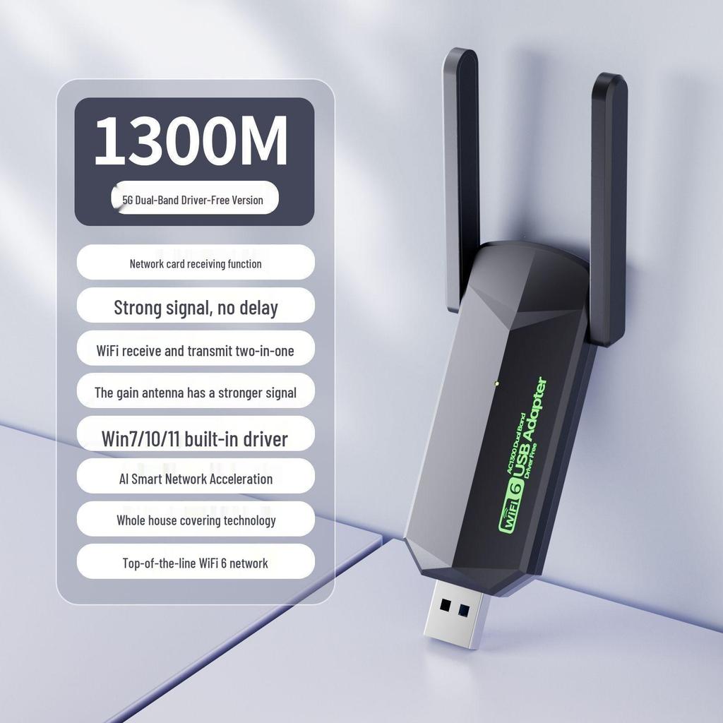 Driver-Free 5G Dual-Band WiFi 6 USB Network Adapter for Desktop Computers