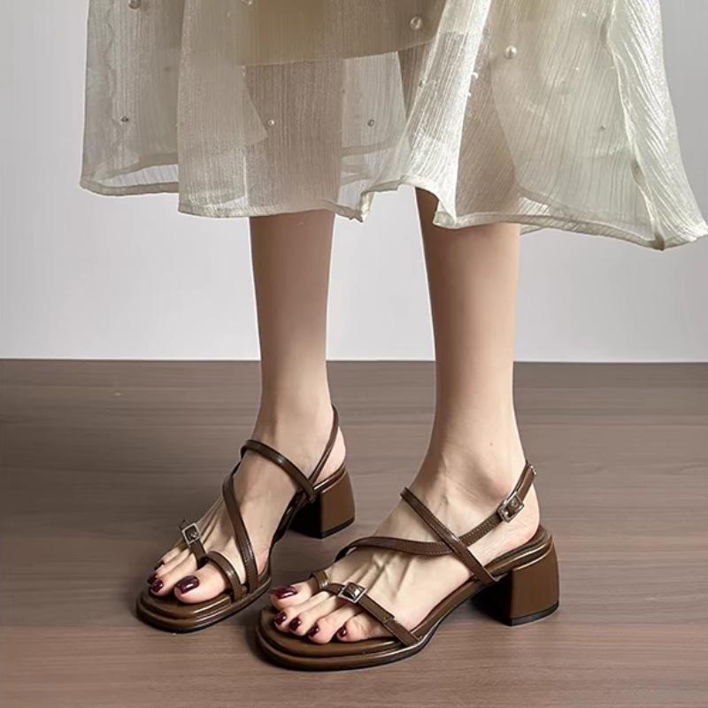 Fashion New Women Summer High Heel Shoes Solid Color Simple Women's Causal Sandals Open-toe Fashion Ladies Wedding Party Sandals Elegant