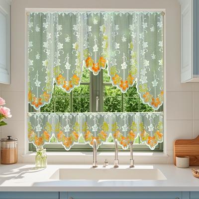 1PC Cortina de Valência Arqueada Cortina de Renda Janela Varanda Colorido Porta de Cozinha Tela Divisória Decoração Pastoral para Casa