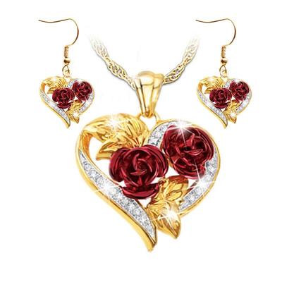 Conjunto de Colar e Brincos de Zircônia Banhado a Ouro Rosa - Moda Europeia/Americana