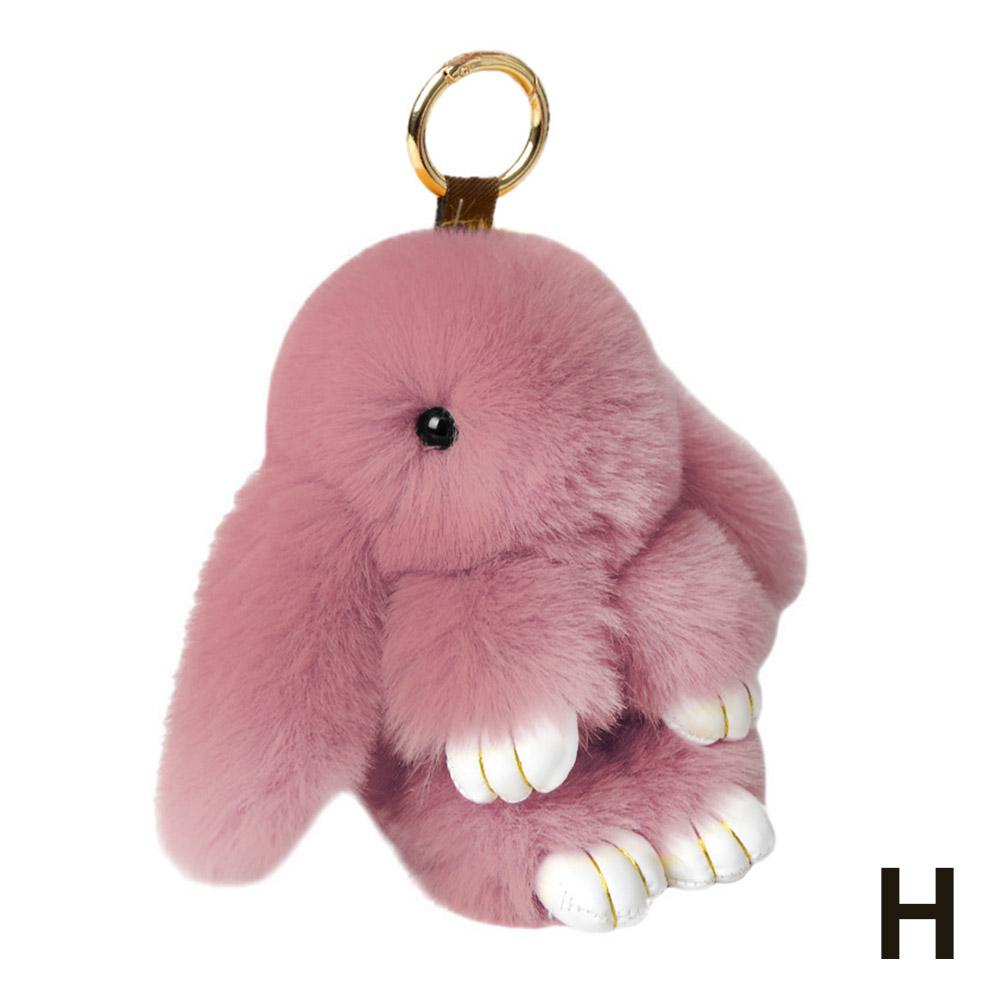 Rabbit Keychain Ring Fluffy Real Fur Pompon Bunny Trinket Key Chain Charm Cute Key Ring On Bag Car Key Pendant