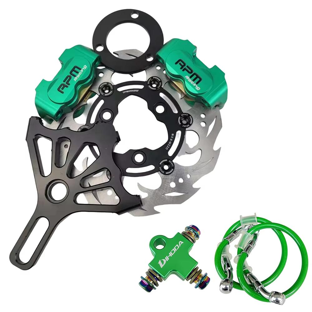 220mm Motorcycle Rear Brake Caliper Disc rotor Kit 4 Piston CNC Brake Caliper for Scooter Rear Flat Fork Brake System Upgrade