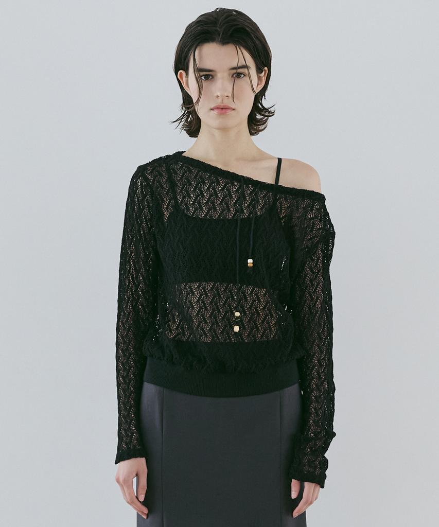 Baillie Crochet Off-Shoulder Knit (Black)
