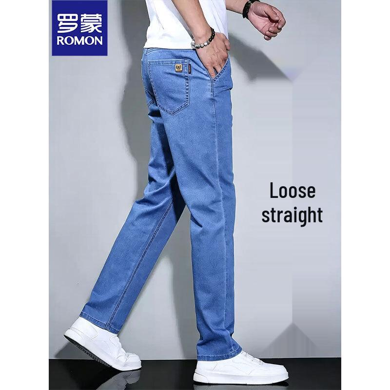 ROMON Men's Washed Loose Straight Stretch Jeans