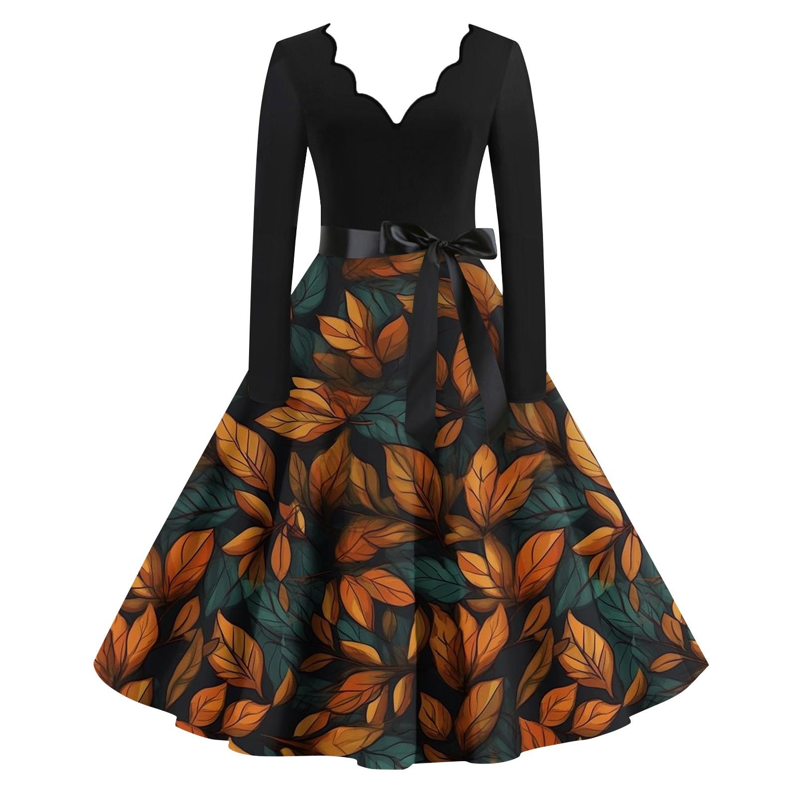 

Женские повседневные модные длинные платья с длинным рукавом в стиле ретро с графическим принтом в винтажном стиле на осень XXXXL