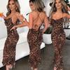 Vestito da donna primaverile aderente senza maniche con stampa leopardata, estivo, casual, alla caviglia, con spacco a vita alta, sexy, senza schienale