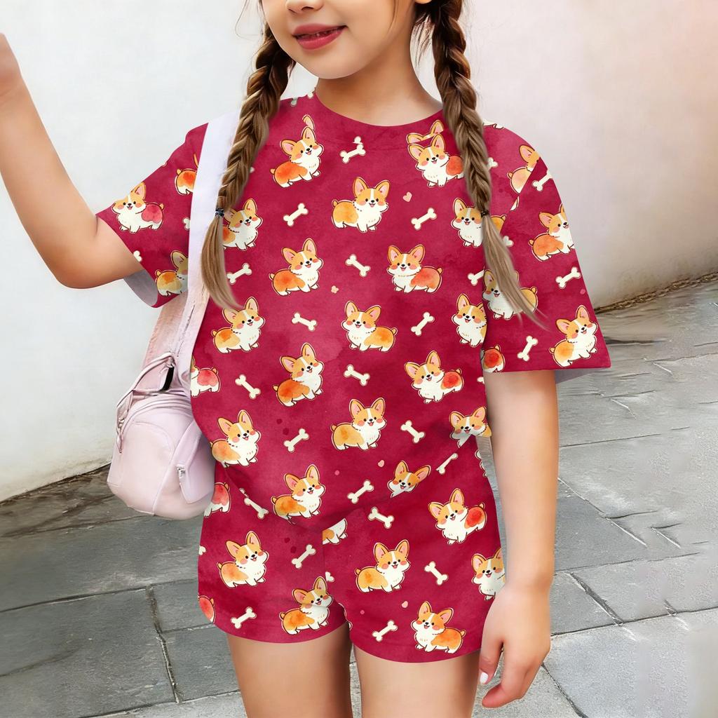 Kids Casual Short Sleeve Shirt and Shorts Set Animal Print Comfortable Lightweight Summer Outfit for Boys and Girls
