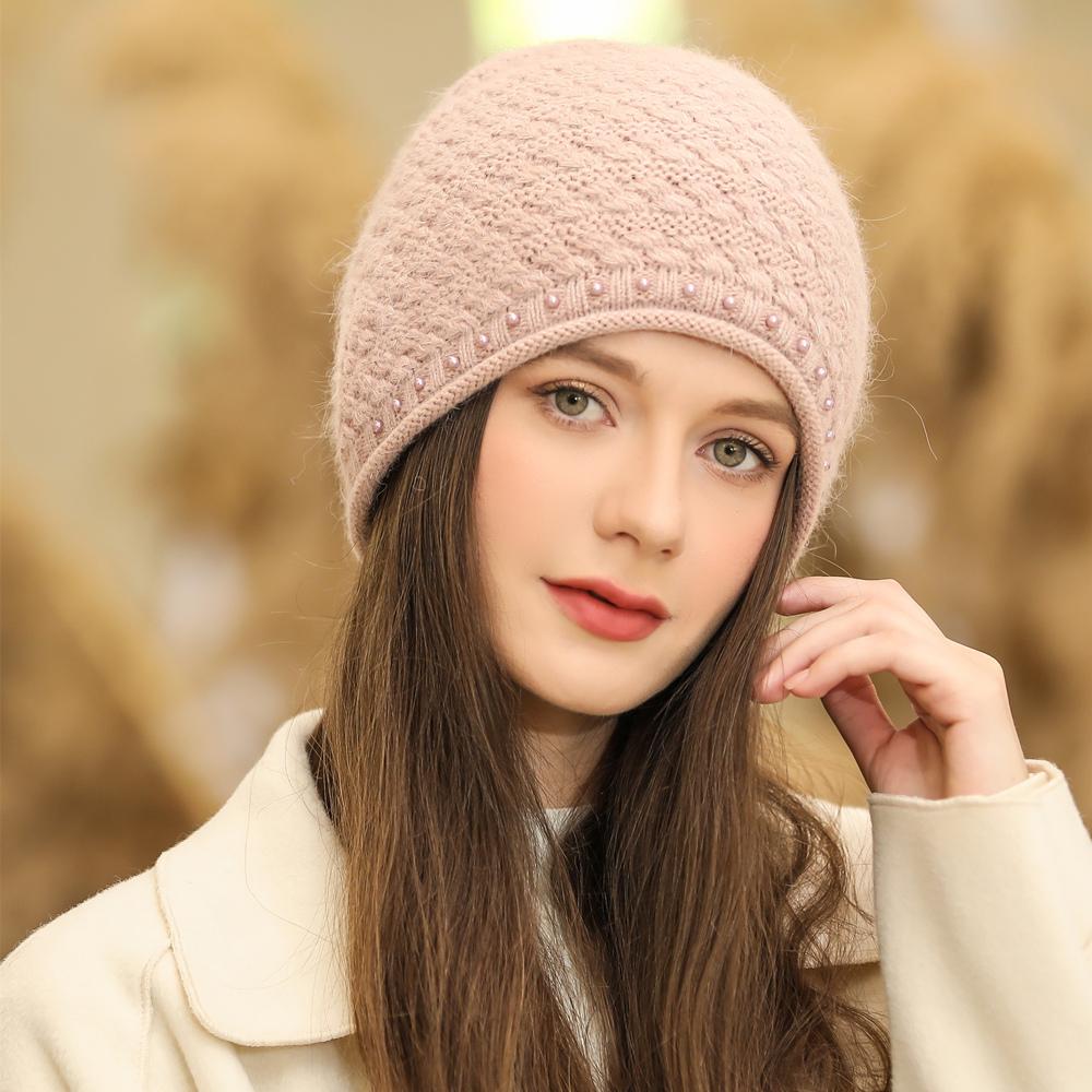 Neue Frauen Winter Hut Street Fashion Warm Beanie Hut Für Weibliche Casual Perle Dekoration Gestrickte Hut