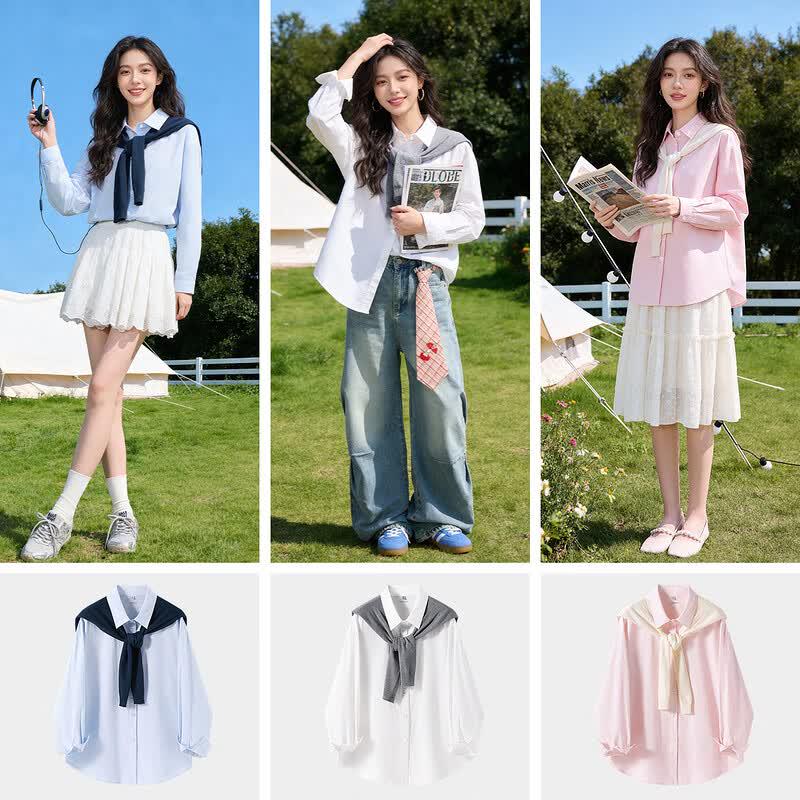 Baleno Women's Loose Fit Long Sleeve Lapel Shirt