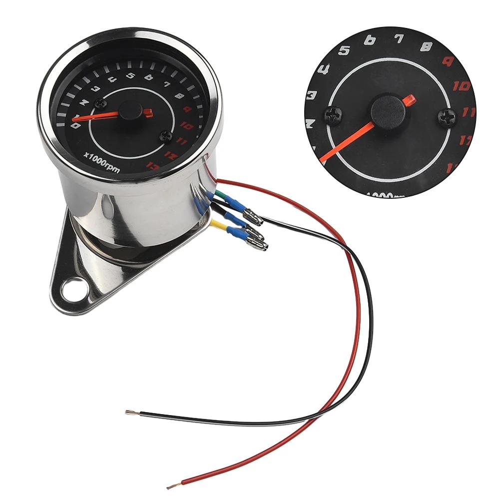 Motorcycle Tachometer 6.5cm Diameter DC 12V Stainless Steel Applicable To All Motorcycles LED Backlight 13K RPM Shift