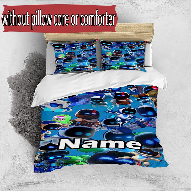 3pcs Duvet Cover Set (1*Duvet Cover + 2*Pillowcase, Without Core), Custom Name Cosmic Bot Crew Pattern Bedding Set, Home Bedroom Decor Gift