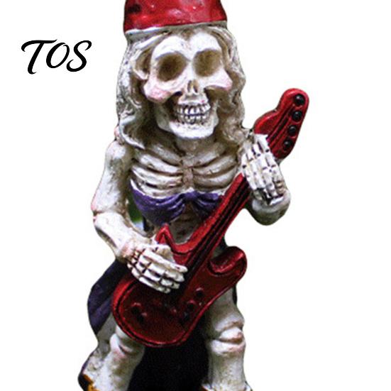 Gothic Lawn Ornaments Halloween Skeleton Gnome Musician Resin Figurine, Hand-Painted Statue with Guitar Hand Painted Crafts Saxophone, Mini