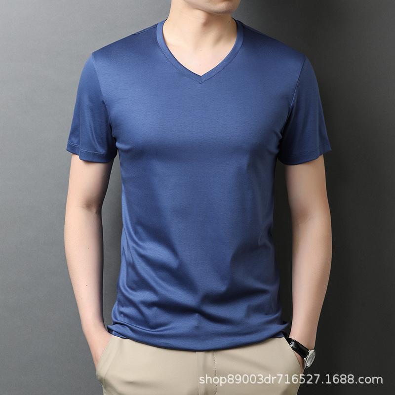 Summer New Casual Korean Style Short-Sleeved T-shirt Young Men's Thin Solid Color and V-neck Bottoming Polo Shirt Men's Clothing