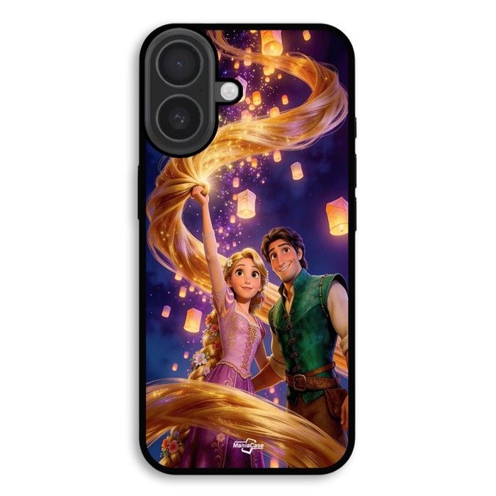 Hülle Für iPhone 18 Rapunzel und Flynn Disney Magisch Goldene Haare Maniacase schwarz