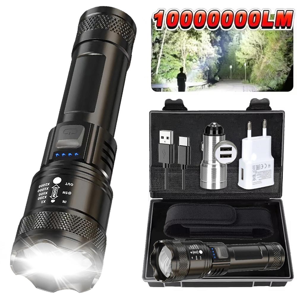 Super Bright LED Flashlight Type-C Rechargeable Long Range Tactical Torch Outdoor Waterproof Emergency Camping Fishing Lantern