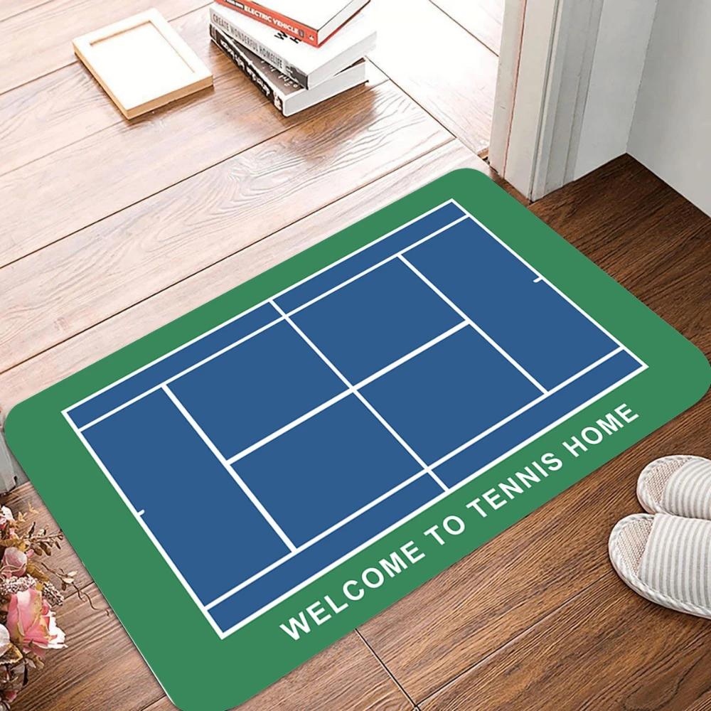 Green Tennis Court Welcome Letter Door Mat Anti Slip Household Entry Rug Fit Tennis Lover Bedroom Kitchen Living Room