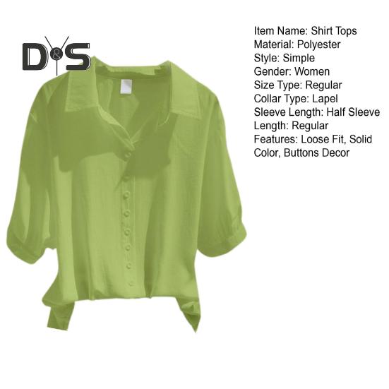 Ženy Léto Košile Topy Klopa Límec Halenka Polorukáv Jednobarevný Volný střih Knoflíky Dekor Pulovry Topy Pracovní párty Dovolená Topy