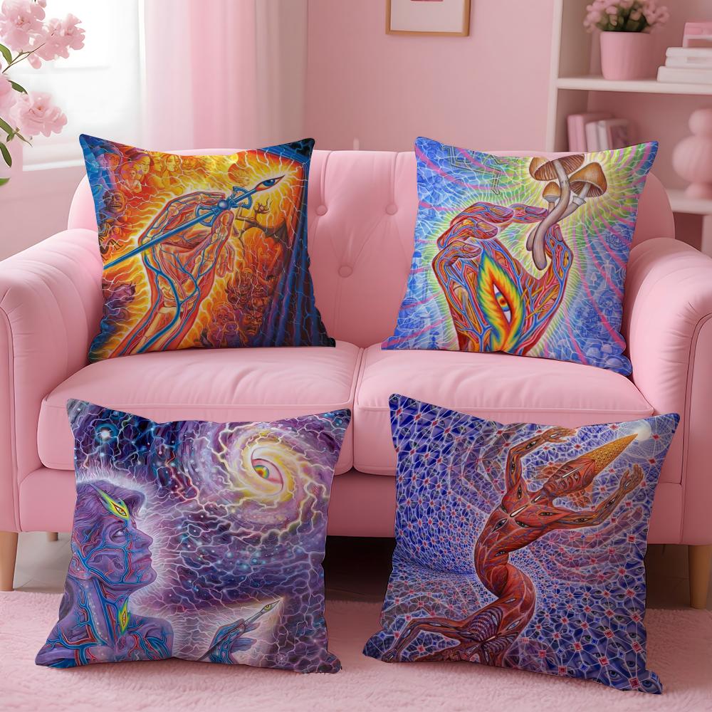 A-Alex Grey Trippy Psychedelic Cushion Cover Plush Fabric Soft Double-Sided Printed Sofa Pillow Case Colorfast Home Decor Gift