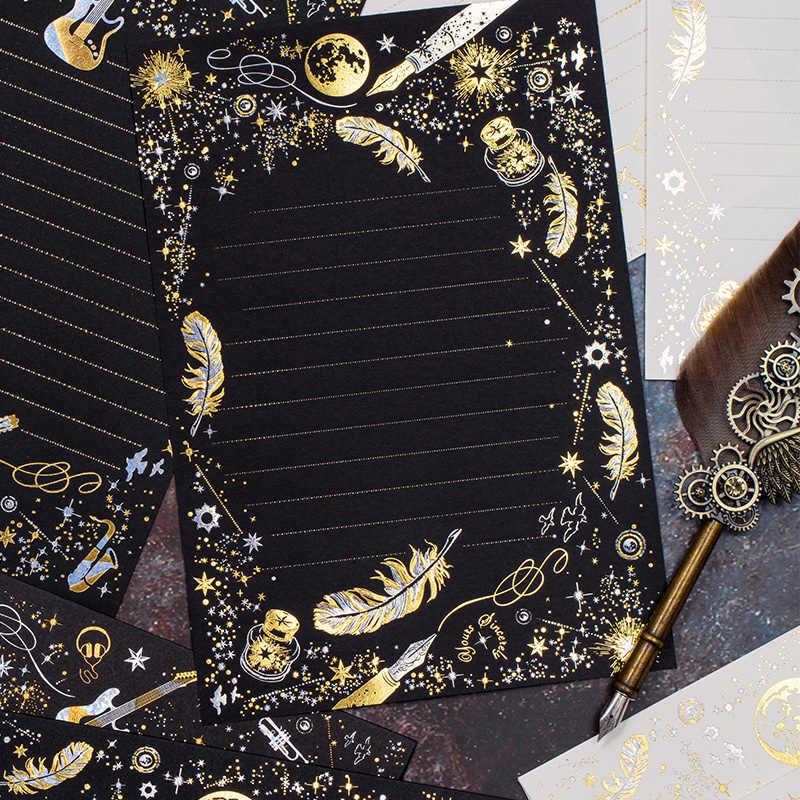 Retro vánoční hlavičkový papír a papír na dárkové vzkazy s ražbou stříbrnou fólií a motivem hvězdné oblohy