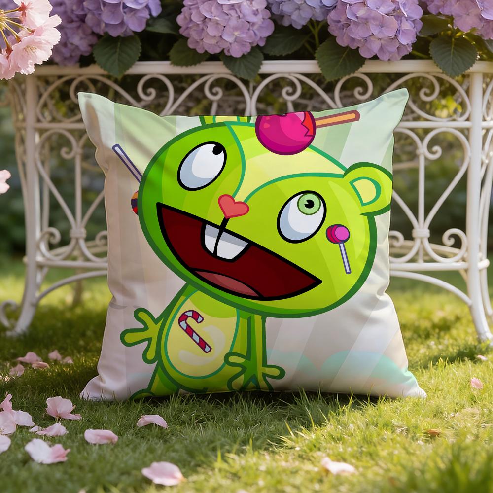 Anime H-Happy Tree F-Friends Cushion Cover Home & Car Dual-Scene Pillow Cover: Reversible for Premium Comfort