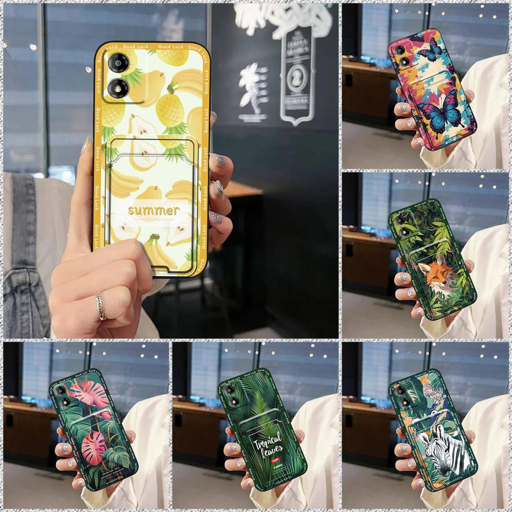 Dirt-resistant TPU Phone Case For MOTO E13 Graffiti Anti-dust Back Cover Cover Cartoon Soft Case Card Slot Cute Card Bag