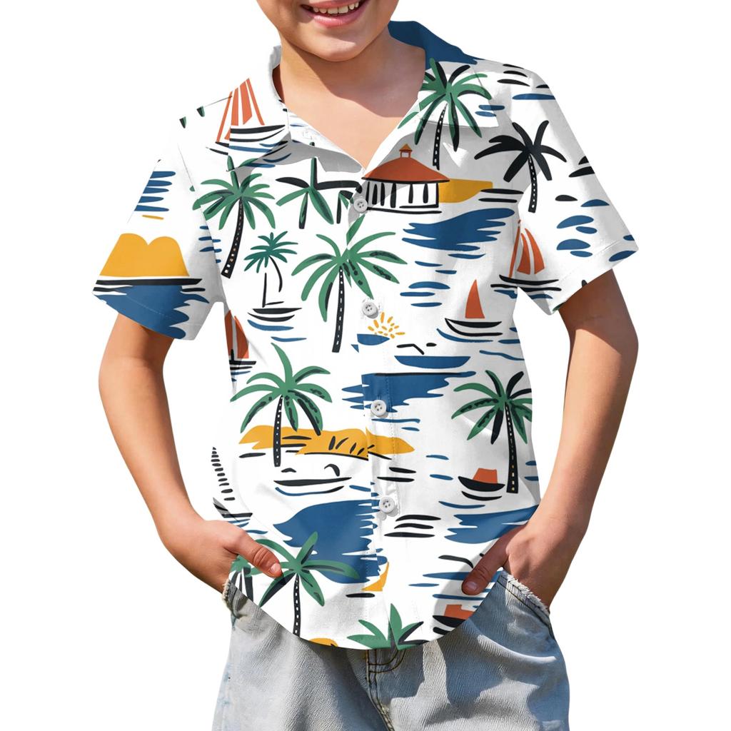Jungen kurzärmeliges Hawaiihemd, Kinder Sommer Hemd mit Knöpfen