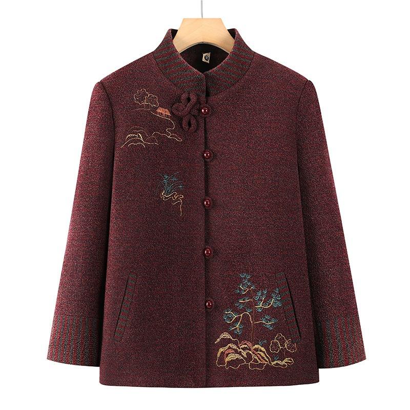Middle aged man spring and autumn woolen coat grandma Tang clothing autumn and winter velvet old lady top mother clothes women