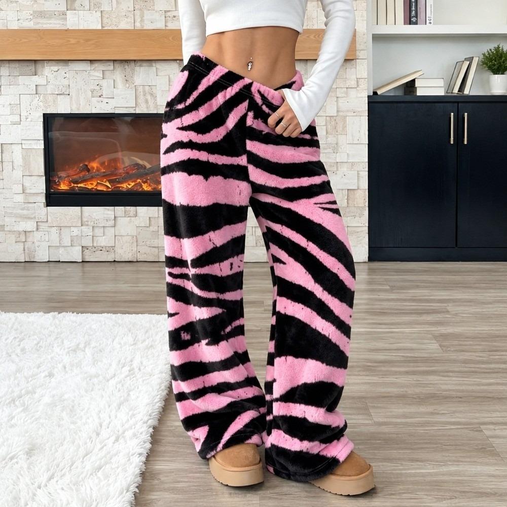 Wide Leg Women Pajama Pants Fuzzy Casual Plush Trousers Trendy Winter Home Pants  Everyday Outfits