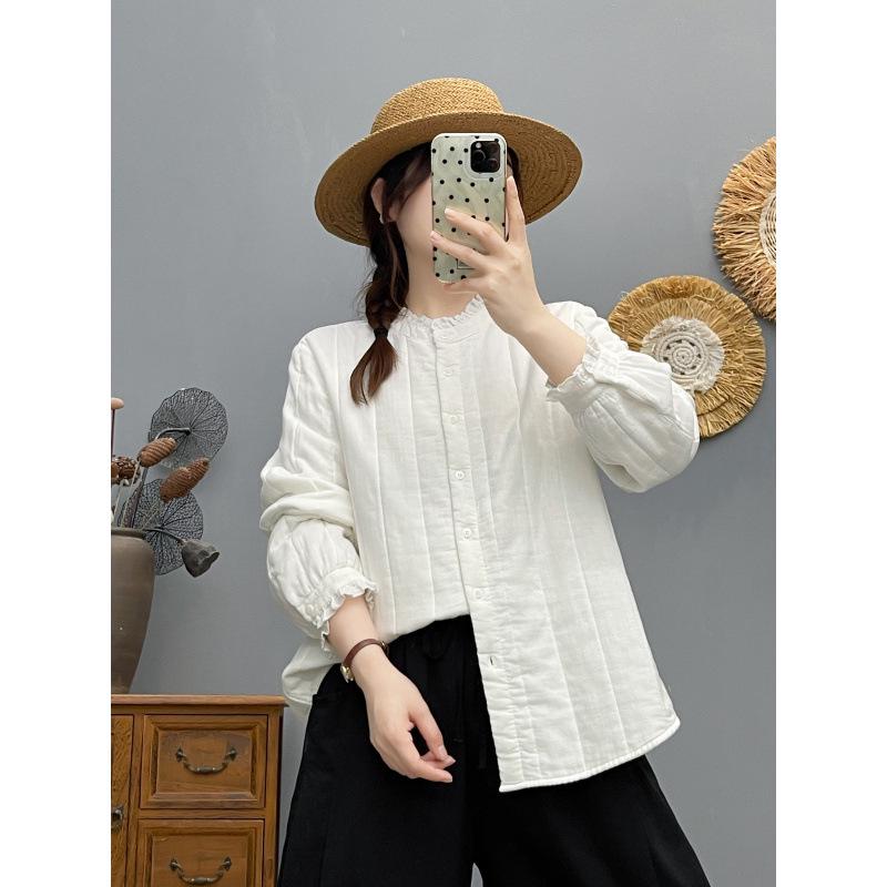 2025 Autumn/Winter Elegant Stand Collar Lace Long Sleeve Cardigan Top for Women in Japanese Literary Style