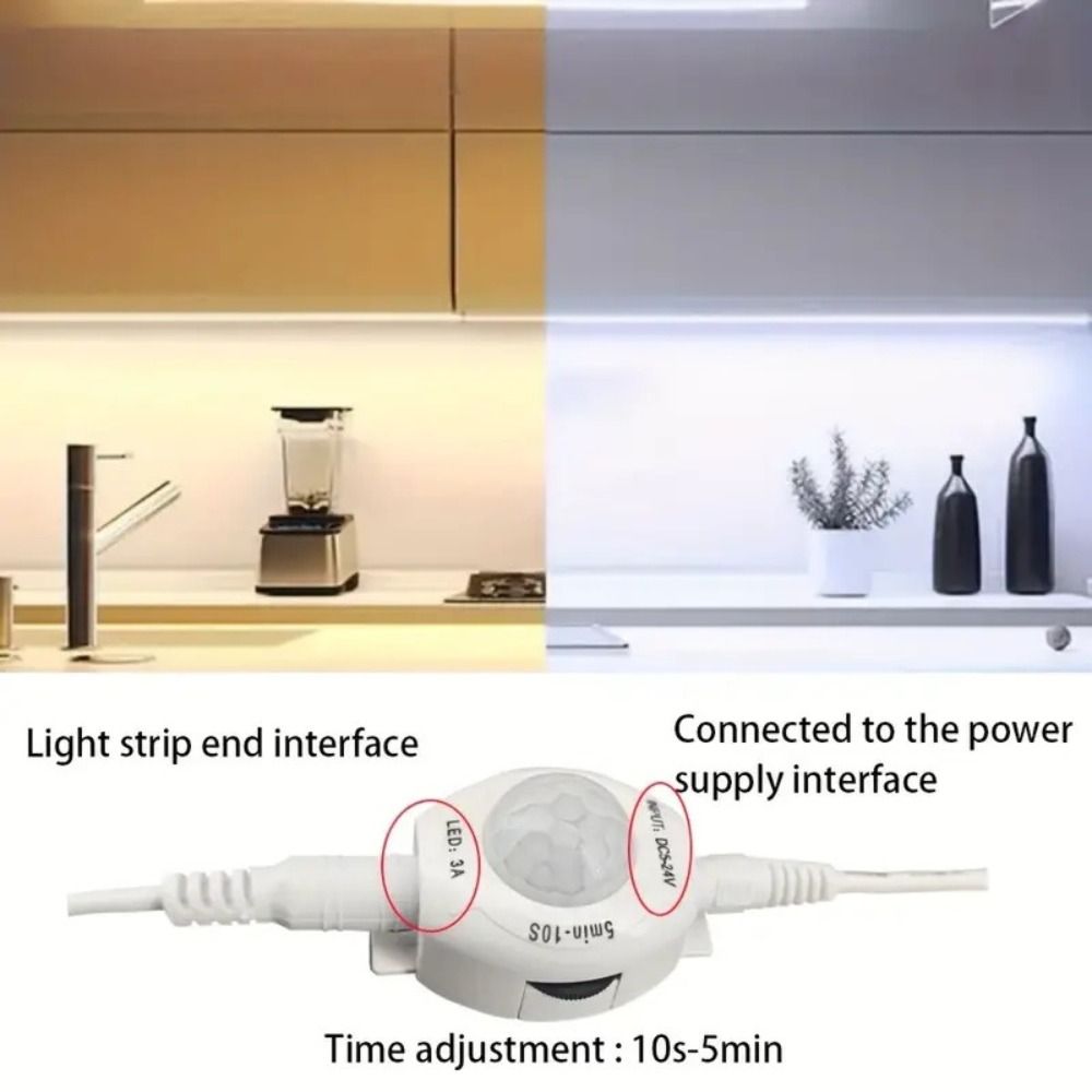 Hand Wave-Activated Motion Sensor LED Strip Waterproof DC12V Under Cabinet Lighting Auto On/Off Cabinet Strip Light Stair